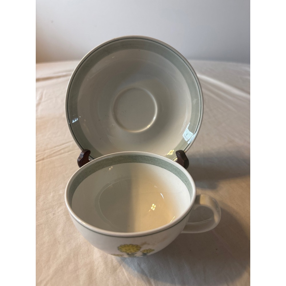 Arabia Finland Tunturi Teacup Saucer Set 3 White Yellow Green  Vintage MCM